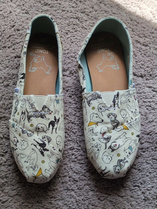Toms Shoes - TOMS Cream Canvas Slip-On Flats with Dog Print